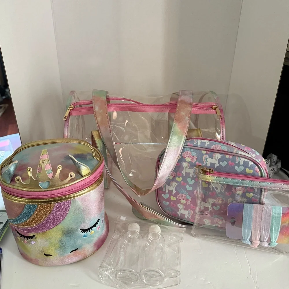 Underonesky Colorful Unicorn Clear Tote Bag and travel bags